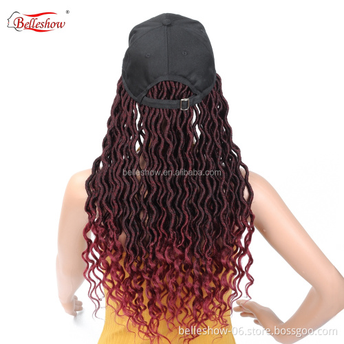 Hot sell wholesale crochet braid hair faux locs with curly ends wavy faux locs crochet goddess faux locs black basketball hat